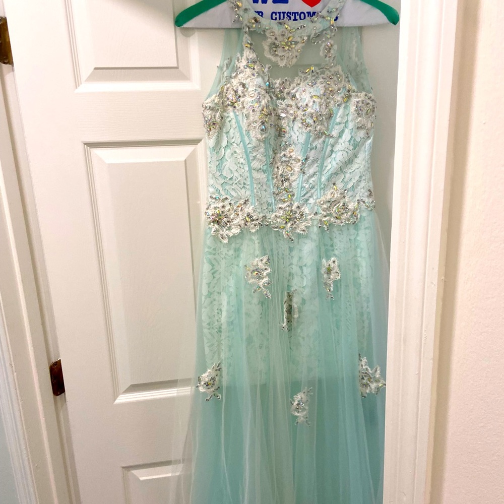 Mint green formal gown with beading. Size 4